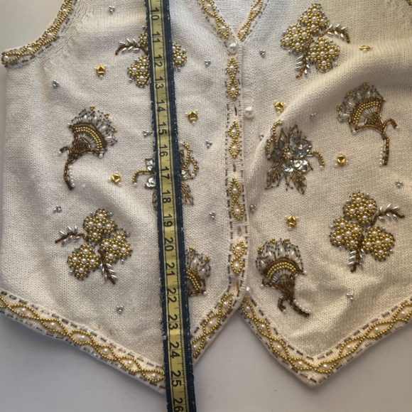 Vintage Claudia D. Cream Embellished Vest Large - Picture 6 of 8